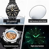 cheap Mechanical Watches-OLEVS Automatic Watch for Men, All Black Stainless Steel Luxury Business Self Winding Wristwatch with Day Date and Luminous Diamonds, Waterproof Analog Dress Watch, Gift for Husband Dad