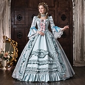 baratos Vestidos-Rococó Barroco Vestido de Baile Longo Vestidos Vestido de Baile Princesa Casamento Jacquard De Baile Decote Redondo Fantasia Mulheres Real Dia Das Bruxas Carnaval Baile de Máscaras Baile de Formatura