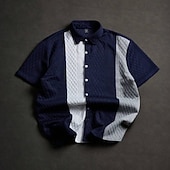 cheap Men's Smart Casual Shirts-Men's Shirt Casual Shirt Button Up Shirt Jacquard Shirt Blue Black Pink Apricot Short Sleeve Color Block Shirt Collar Casual Daily Front Pocket Clothing Apparel Elegant Fashion Casual