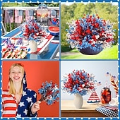 cheap Artificial Flower-10PCS July 4th Artificial Flowers Patriotic Flowers Independence Day Home Decor Floral Arrangements for Dining Table, Independence Day Holiday Decorations