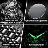 abordables Relojes de Cuarzo-Reloj automático de lujo para hombre Olevs, reloj mecánico esqueletizado con fase lunar, resistente al agua, luminoso, de acero inoxidable bicolor, relojes de vestir elegantes para negocios.