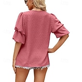 baratos Chiffon Tops-Mulheres Camisa Social Blusa Tops de chiffon Tecido à moda Básico Clássico Manga Curta Manga Princesa Decote V Tops regulares Casual Diário Feriado Azul Preto Branco Vinho Verde Escuro Verão Primavera