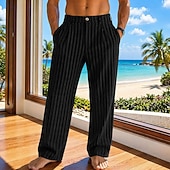 abordables Día festivo-Hombre Pantalones de lino Pantalones Pantalones de verano Pantalones anchos Pantalones de playa Pierna recta A Rayas Comodidad Transpirable Longitud total Casual Diario Playa Vacaciones Moda Azul