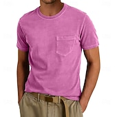 economico magliette di base-Per uomo Maglietta Camicia 100% cotone lavaggio acido Manica Corta Girocollo Estate Primavera Tutte le stagioni Tinta unica Elegante Vintage Neutro Tasca Girocollo Sbiadito Casuale Casa All'aperto
