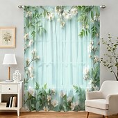 economico Tende trasparenti-Tenda trasparente per finestre, adatta a tutte le stagioni, per camera da letto e soggiorno, con asta, motivo floreale dipinto a inchiostro, effetto morbido e nebbioso, elegante e leggera.