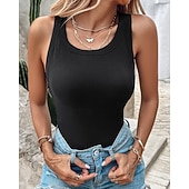  Dames Singlet Effen Modieus Stijlvol Casual Mouwloos Strakke ronde hals Normale tops Dagelijks Uitgaan Weekend Zwart Wit Geel Bruin Groen Zomer Lente