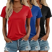  Confezioni multiple Confezione da 3 Femminile Girocollo Manica Corta Nero + rosa + bianco Maglietta Puro Tinta unica Quotidiano All'aperto Poliestere Estate