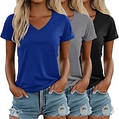  Confezioni multiple Confezione da 3 Femminile Girocollo Manica Corta Nero + rosa + bianco Maglietta Puro Tinta unica Quotidiano All'aperto Poliestere Estate