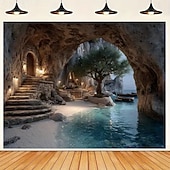 billiga Gobelänger-piratskepp nautiskt äventyr träskeppsdäck havsvågor havsutsikt lyktor solnedgång väggbonad väggdekoration bakgrund för vardagsrum sovrum man cave tema fest heminredning väggkonst