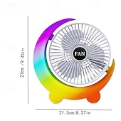 cheap Настольные вентиляторы-Moon Shaped Desk Fan with Rainbow RGB LED Light, 3-Speed Quiet Personal USB Table Fan for Office Bedroom Nightstand, Rechargeable Battery Operated Small Fan for Kids Dorm, Colorful Cooling Gift