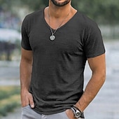 Χαμηλού Κόστους βασικά μπλουζάκια-Ανδρικά Μπλουζάκι Κοντομάνικο μπλουζάκι Μπλουζάκι μπλουζάκι Μπλουζάκι από λινό Κοντομάνικο Λαιμόκοψη V Καλοκαίρι Άνοιξη Συμπαγές Χρώμα Σκέτο Pit Strip Κομψό στυλ street Στυλάτο Καθημερινό Σκέτο