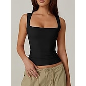  Dames T-shirt Effen Modieus Stijlvol Klassiek Mouwloos Vierkante hals Normale tops Dagelijks Uitgaan Weekend blauw Zwart Wit Paars Bruin Zomer Lente