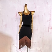 cheap Practice Dresses-Women's Latin Dance Dress - Gold Shoulder Fringe &amp; Brown Tassel Hem Performance Competition Outfit