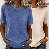  softfade™ camiseta de mujer 100% algodón camisa de algodón tops lavados vintage lavado ácido lavado vintage liso moda vintage elegante manga corta cuello redondo tops largos casual diario para salir rosa+naranja
