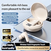 baratos Auscultadores TWS True Wireless-Fones de ouvido sem fio Bluetooth 6.0, TWS com reforço de graves. &amp;Redução de ruído, estojo de carregamento com visor digital LED, microfone HD para chamadas, fones de ouvido intra-auriculares