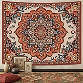 ieftine Tapiserie Pereți-Tapiserie de perete cu mandala boho, semilună, noapte înstelată, floare, agățat de perete, portocaliu ars, hippie, artă psihedelică, poster mare din material textil, pentru dormitor, cămin, living,