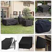 cheap Patio Furniture Covers-Patio Furniture Covers Black Outdoor Rectangular Square 210D Oxford Cloth Garden Table Chair Set Protective Cover with Drawstring Waterproof Dustproof UV Resistant Cover (180x150x80cm)