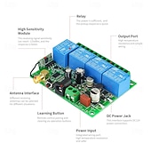 olcso Okoskapcsoló-DC 12V 24V 36V 4 csatornás vezeték nélküli távirányító kapcsoló, 433mhz RF relé vevő modul 2 nagy hatótávolságú antennával &amp;4 gombos adó, 10A-es vezérlő garázskapu világításhoz, barkácsoláshoz