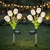 cheap Pathway Lights &amp; Lanterns-2 Pcs Outdoor Solar IP65 Waterproof 4-Head LED Tulip Stake Lights, Decorative Garden, Yard, Lawn, Pathway, Flower Bed, Villa Ambient Landscape Lighting