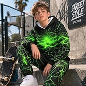 cheap Boy's 3D Vision &amp; Geometry-Boys' 3D Graphic Lightning Hoodie &amp; Sweatpants Set Sports Suit Tracksuits Long Sleeve 3D Print Spring Fall Sports Fashion Casual Kids 4-12 Years Hooded Outdoor Street Regular Fit