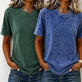  Confezioni multiple 2 pezzi Per donna Girocollo Manica Corta Viola + Blu Maglietta Set di magliette Camicia 100% cotone lavaggio acido Lavato Casuale Spiaggia Cotone