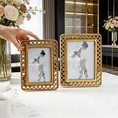 cheap Sculptures-Modern Minimalist Resin Photo Frame, 3D Fish Scale Pattern Decorative Picture Frame with Hollow Design, Tabletop Home Decor Frame for Family Photos, Bedroom Desk Shelf Display Decoration