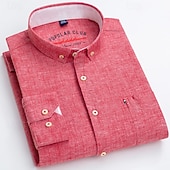 economico Camicie Button Down da uomo-Per uomo Camicia Camicia di lino Camicia elegante Camicia button-down Blocco di colori Quotidiano Affari Blu Blu chiaro Bianco Rosso Manica Lunga Collo ripiegato Tutte le stagioni Abbigliamento