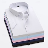 Недорогие Men's Dress Shirts-Men's Shirt Dress Shirt Button Up Shirt Plain Daily Business Light Blue Black White Pink Short Sleeve Turndown Spring All Seasons Clothing Apparel