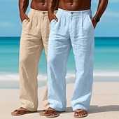 abordables Vacances-Homme Pantalons en Lin Pantalons Pantalon d'été Pantalons Amples Pantalons de Plage Avec Poches Uni Confort Respirant Longueur complète Occasionnel Quotidien Extérieur Vacances Mode Blanc + kaki