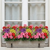 voordelige Kunstbloemen-5 bossen luxe kunstgeraniums, kleurechte UV-beschermde kunstbloemen met groen, onderhoudsarme sierplanten voor thuis, terras, veranda, vensterbank, hangmand, bruiloft