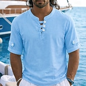 economico Polo Classico da Uomo-Per uomo Camicia di lino Polo Casuale Vacanza Senza colletto Manica Corta Vacanza Moderno Semplice Blocco di colore Bottoni Estate Primavera Blu Bianco Giallo Rosso Grigio Camicia di lino