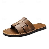 cheap Vacation Sandals-Men's Brown Slide Sandals Open-Toe Casual Summer Slippers Lightweight Comfort Beach Footwear for Vacation, Travel, Resort Wear and Everyday Warm Weather Use