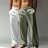 abordables Classique-Homme Pantalons en Lin Pantalons Pantalon d'été Pantalons Amples Pantalons de Plage Cordon de serrage Taille Élastique Jambe Droite Uni Confort Respirant Longueur complète Occasionnel Quotidien Fête