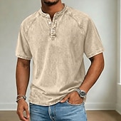 billige Uformell Henley T-skjorte-Herre T skjorte Deminskjorte 100% bomullssyre-vaskeskjorte Kortermet Høy krage Henley Vår sommer Sommer Vår عادي Årgang Gatemote Fritid Vasket Raglan Ermer Avslappet Hjem Gate Lyseblå Svart Rosa Topp