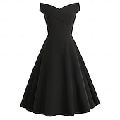 ieftine Rochii-1950 Retro / vintage Miezul zilei Rochii Rochie leagăn Rochie Flare Fără mâneci De pe umăr Culoare solidă Mulată Costume de fancy Pentru femei Mascaradă Petrecere cu cocktail Petrecere ceai Adulți