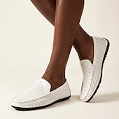 economico Mocassini casual-Mocassini da uomo bianchi traforati, traspiranti, slip-on, casual, estivi, leggeri e comodi per l'uso quotidiano, i viaggi, il tempo libero, le vacanze al mare e le gite estive.