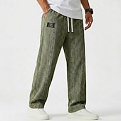 baratos calça casual-Homens Calças Calça casual Calças largas Calças texturizadas Jacquard Com Cordão Perna reta Tecido Conforto Comprimento total Casual Diário Ao ar livre Férias Moda Azul Preto Micro-Elástica