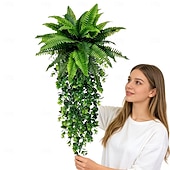 levne Umělé rostliny a zeleň-Bostonská kapradina, závěsná kombinace rostlin, umělé rostliny vyrobené z vysoce kvalitních materiálů odolných vůči UV záření, vhodné pro moderní svatební zahradní dekoraci