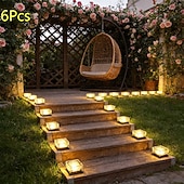 お買い得  経路ライト＆ランタン-大型屋外ソーラー防水ガラスアイスブリックパスライト6個セット、庭、庭、芝生、通路、別荘、農場、パティオ、階段用装飾LEDランプ – 夏の雰囲気のある景観照明