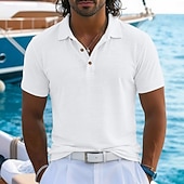  Муж. Льняная рубашка Рубашки поло Повседневные Отпуск Классика С короткими рукавами Отпуск Мода Полотняное плетение Текстура Пуговицы Лето Весна Стандартный