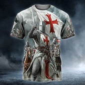 economico Magliette di fede-Per uomo Cavallo Cavalieri Templari Croce Maglietta Manica Corta maglietta Stampa 3D Girocollo Camicia Gotico Vintage Retrò Streetwear Festa oscura Grigio Tutte le stagioni Abbigliamento S M L XL 2XL