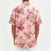 economico Uccelli &amp; Animali-Per uomo Fenicottero Uccello Fiori tropicali Camicie hawaiane Camicie tropicali Camicia Aloha Manica Corta Hawaiano Vacanza al Mare Estate Collo ripiegato Stampa 3D Una tasca anteriore Camicie con