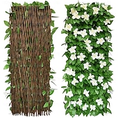 cheap Artificial Plants &amp; Greenery-Expandable Artificial Ivy And Orchid Privacy Screen Fence With Realistic Green Leaves, Durable Wood-Plastic Material, Maintenance-Free Outdoor Garden Decoration, Ideal For Patio, Balcony, Backyard