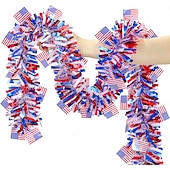  66 stop (20,2 m) vlastenecké dekorace ke 4. červenci, červeno-bílo-modré girlandy s kovovým pozlátkem, girlandy na 4. července pro domácí stromeček, průvod aut, pamětní den, vnitřní a venkovní párty