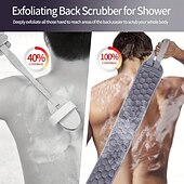 voordelige Persoonlijke bescherming-6-delige exfoliërende badset - rugscrubber voor onder de douche, exfoliërende handschoen &amp;Luffaspons, lichaamsscrubber met lange steel voor het verwijderen van dode huidcellen, professionele