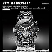 abordables Relojes de Cuarzo-Reloj automático de lujo para hombre Olevs, reloj mecánico esqueletizado con fase lunar, resistente al agua, luminoso, de acero inoxidable bicolor, relojes de vestir elegantes para negocios.