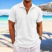voordelige Heren Klassieke Polo-Voor heren Ice Silk seersucker polo Met Textuur Casual Vakantie Strijkijzer Korte mouw Modieus Basic Effen Knop Koeling Lente zomer blauw Wit Leger Groen Grijs Ice Silk seersucker polo