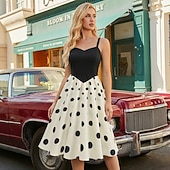 preiswerte Kleider-1950er Retro Vintage Rockabilly Midlänge Swing-Kleid Ausgestelltes Kleid Passform und Flare Tupfen Kostüm Damen Halloween Karneval Urlaub Alltagstauglich Retro-Mottoparty Erwachsene Kleid Frühling