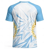  Camiseta de futebol masculina estilo argentino com estampa geométrica em degradê azul e branco, manga curta, proteção solar UPF 50, tecido de malha respirável de secagem rápida, modelo 2026, ideal