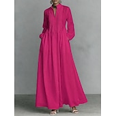  Pentru femei Rochie Maxi Rochii Tip Cămașă Rochie albă Rochie de absolvire Elegant Modă Modern În aer liber Vacanță Ieșire Fit regulat Simplu Manșon Lung Gât Înalt Albastru piscină Negru Alb Roz